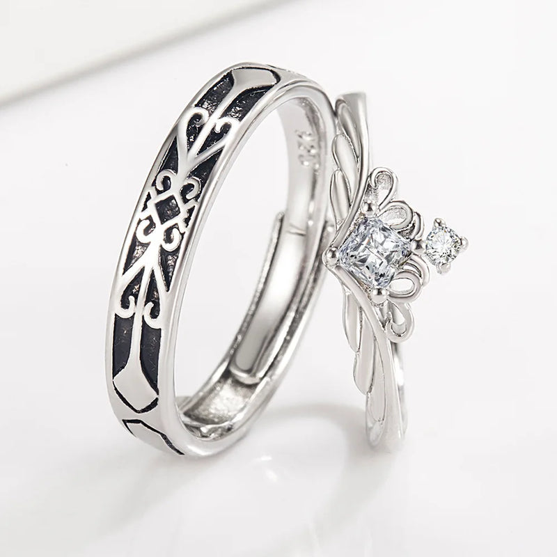 925 Sterling Silver Knight Princess Ring Set