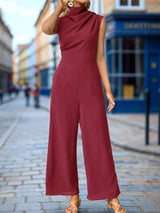 Solid Color Sleeveless Swing Neck One-Piece Jumpsuit