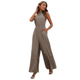 High Waist Halter Neck Sleeveless Wide Leg Jumpsuit