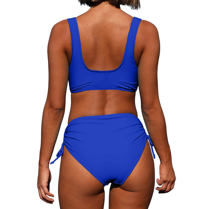 Split Swimsuit - Drawstring Bandage Bikini Set