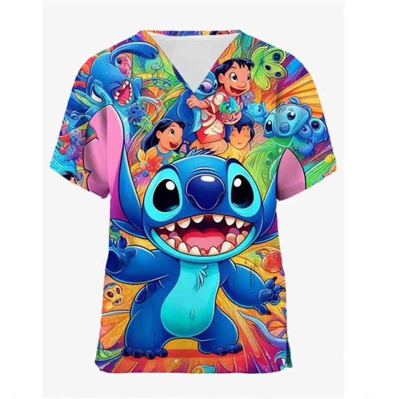 Disney Mickey or Stitch Print Medical Scrub Tops