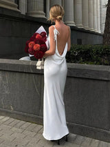 Elegant White Satin Maxi Dress