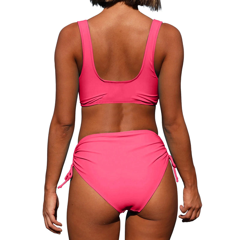 Split Swimsuit - Drawstring Bandage Bikini Set