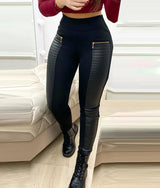 High-Waisted, Elegant Leather Casual Trousers