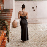 Sleeveless Halter Top Cross Back Maxi Dress