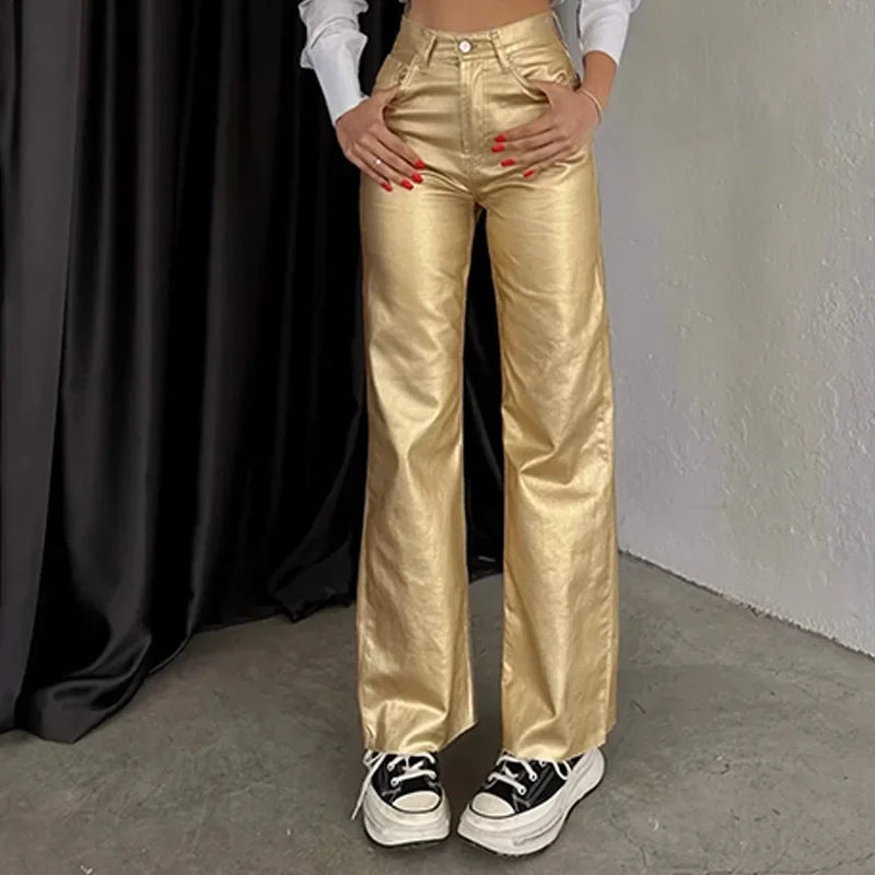 Metallic Color Women's Straight Leg Pants