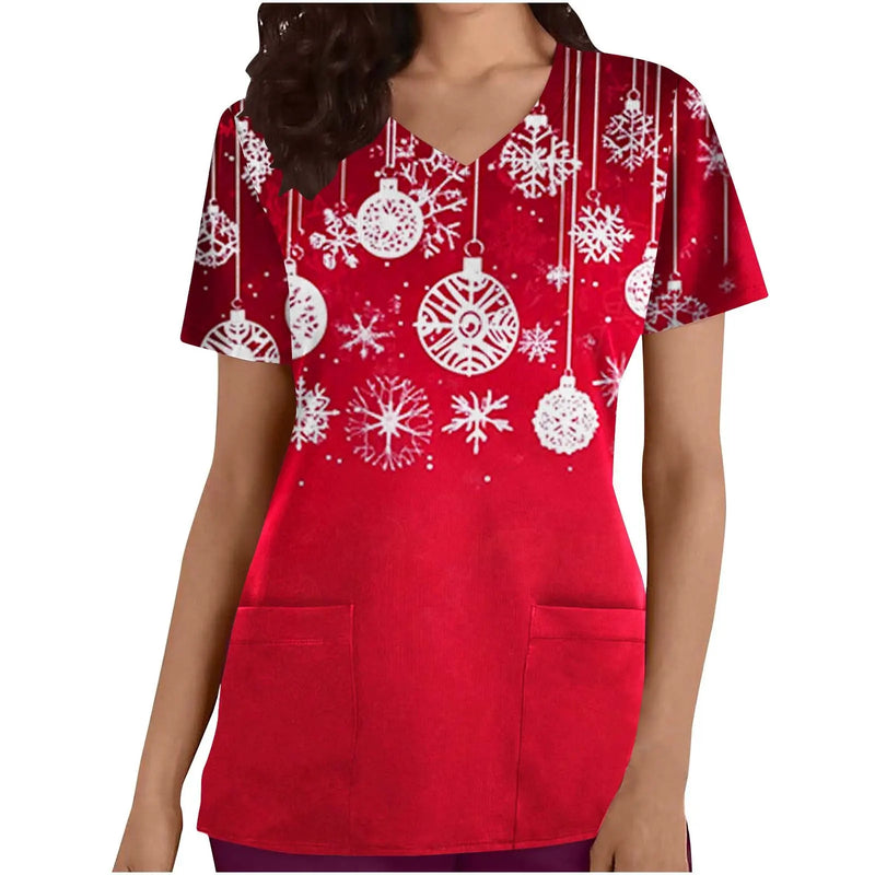 Christmas Holiday Fun Printed Scrub Tops