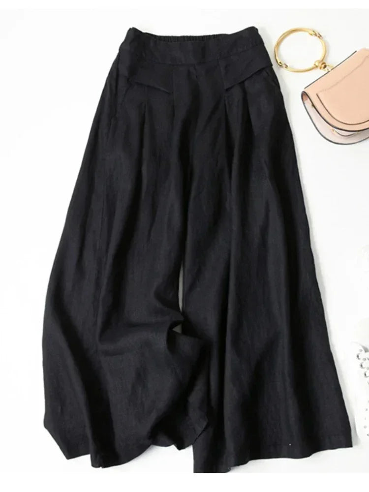 Cotton Linen Wide-Leg Pants