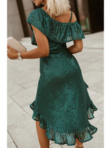 Slim Fit Green Off Shoulder Sequin Dress