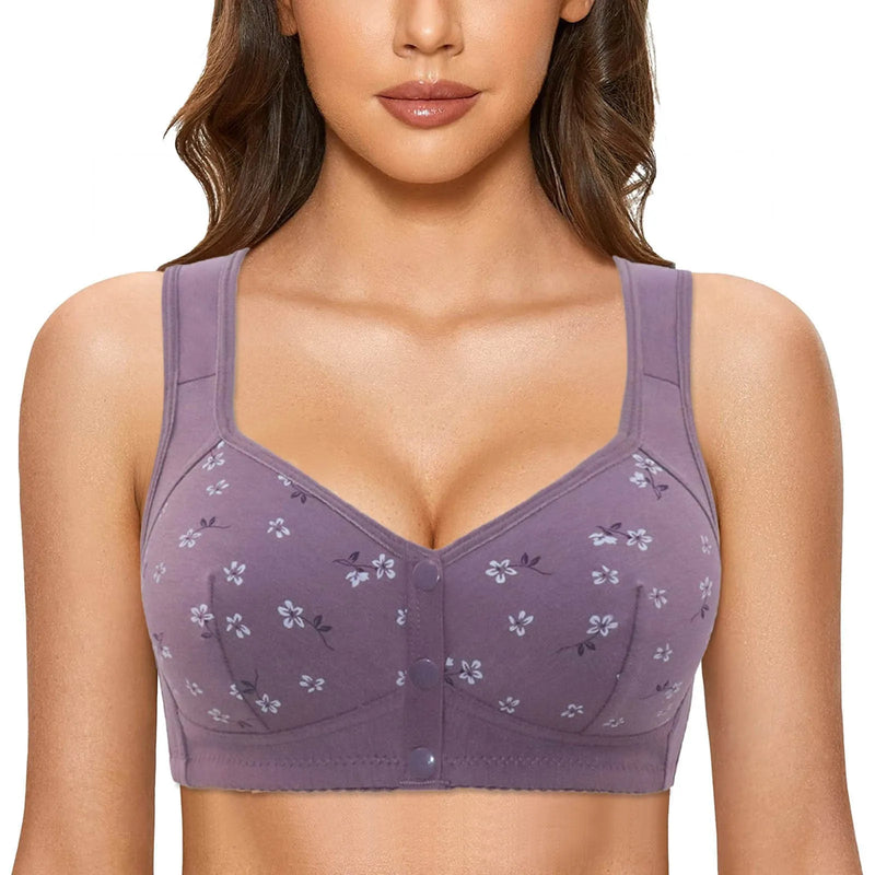 Lace Front Button Floral Printed Shaping Cup Underwire Bra