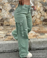 Fashion Army Green Casual Straight Leg Cargo Pants for Women