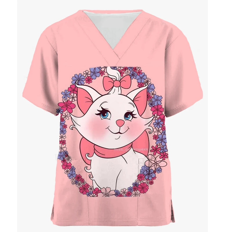 Disney Mary Cat Print Scrub Top