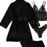 Lace Camisole, Shorts, and Robe Pajama Set