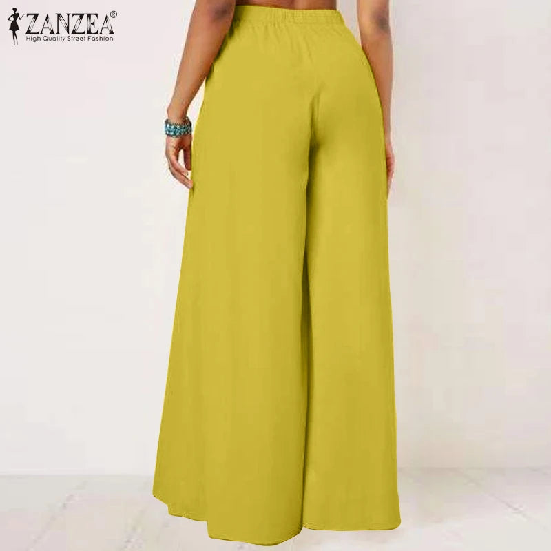 Elegant High Waist Solid Work Trousers