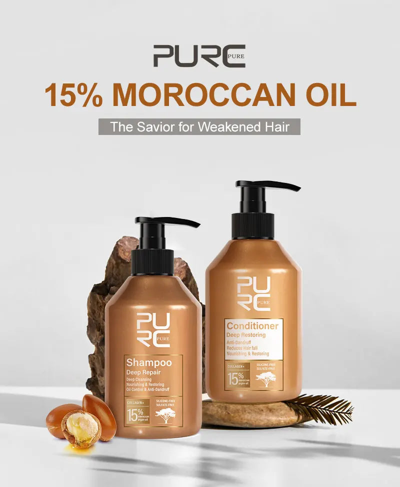 PURC Shampoo & Conditioner Hair Care Set – Moroccan Oil, Collagen, Keratin – Deep Repair and Anti-Dandruff Treatment