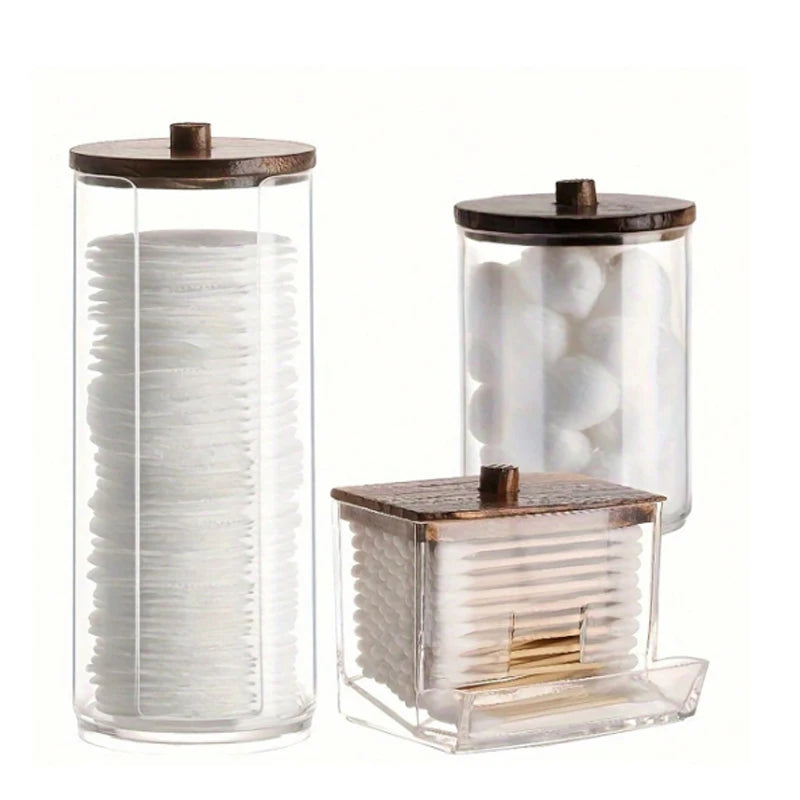 3pcs Cotton Swab Holder Bathroom Dispenser Storage Canister Set