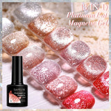 3 IN 1 Platinum Rose Gold Magnetic Gel Nail Polish - Moonlight Magnetic Gel Varnish with Glitter