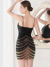 Backless Black Sequin Summer Dress