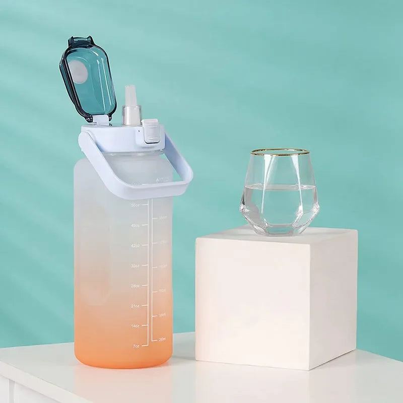 2 Liter Water Bottle with Straw - Cold Water with Time Scale