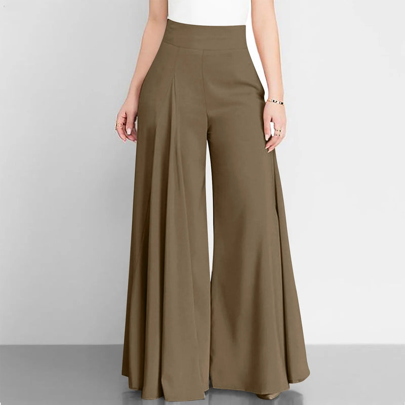 Pleated High Waist Elastic A-Line Palazzo Trousers