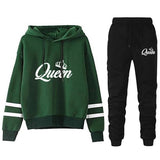 Queen Casual Tracksuit Hoodie + Sweatpants Set