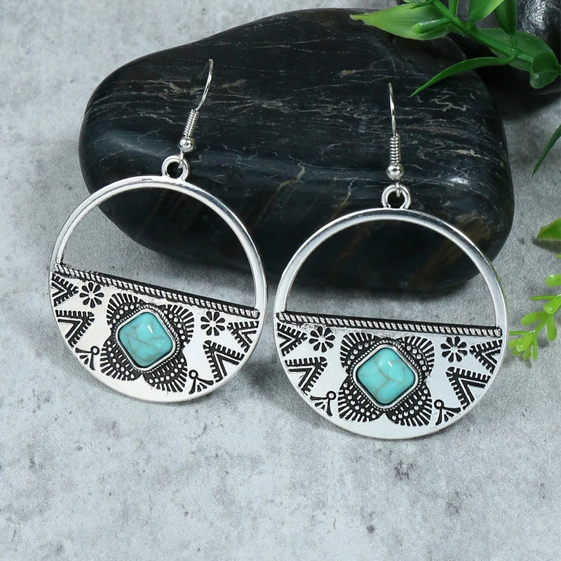 Ethnic Vintage Boho Creative Geometric Silver Color Dangle Earrings