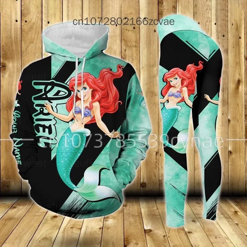 Disneys Ariel Hoodie + Yoga Pants Sports Suit