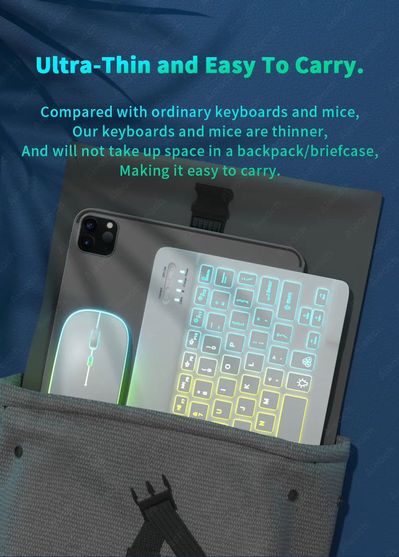 Rainbow RGB Backlit Wireless Keyboard and Mouse Set for Tablet, iPad, and Smartphone