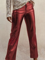 PU Faux Leather Pants - Zipper Classic Leather Slim Cropped Pants