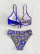 Cross V Neck Print Two Piece - Swim Suit Beachwear