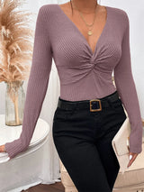 V-neck Long Sleeve Split Flared Sleeve Sweater