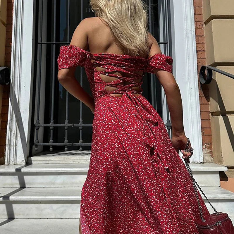 Strapless Hollow-Out Backless Boho Maxi Dress