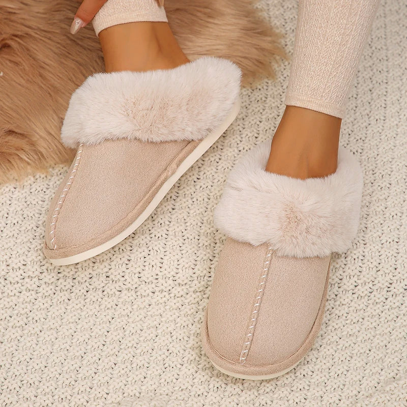 Faux Suede Winter Home Fur Slippers for Women