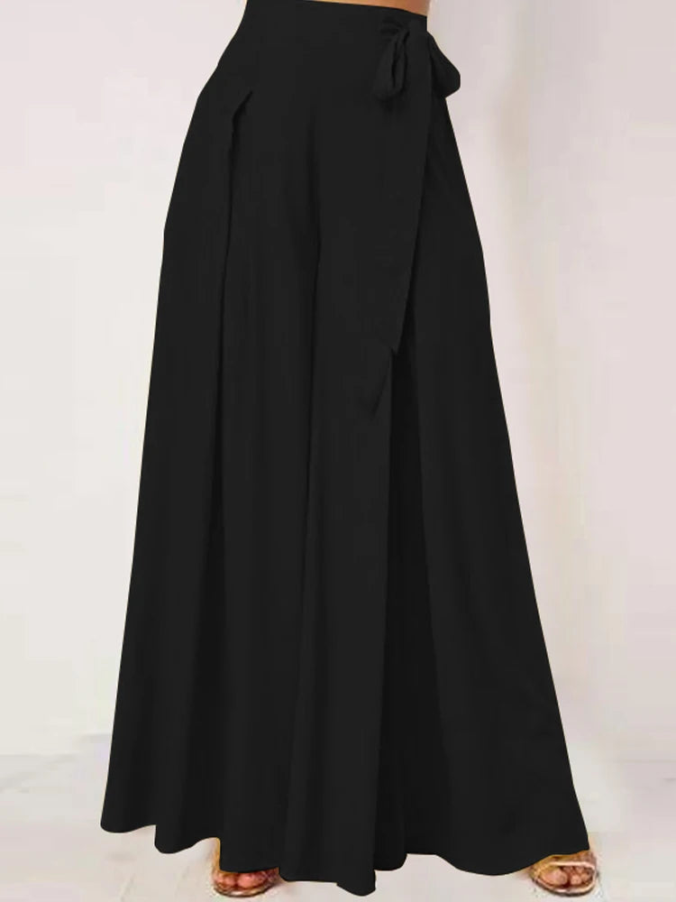 Elegant High Waist Solid Work Trousers