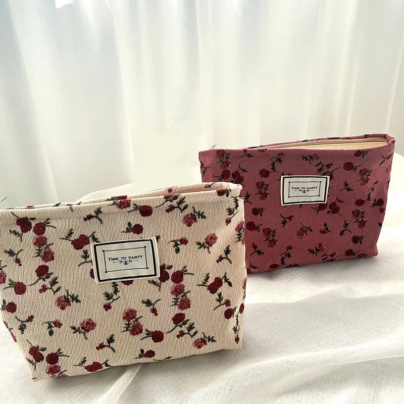 Corduroy Flower Cosmetic Bags