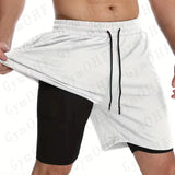 Men's Fitness Training T-shirt Sports 2-in-1 Double Layer Shorts Set