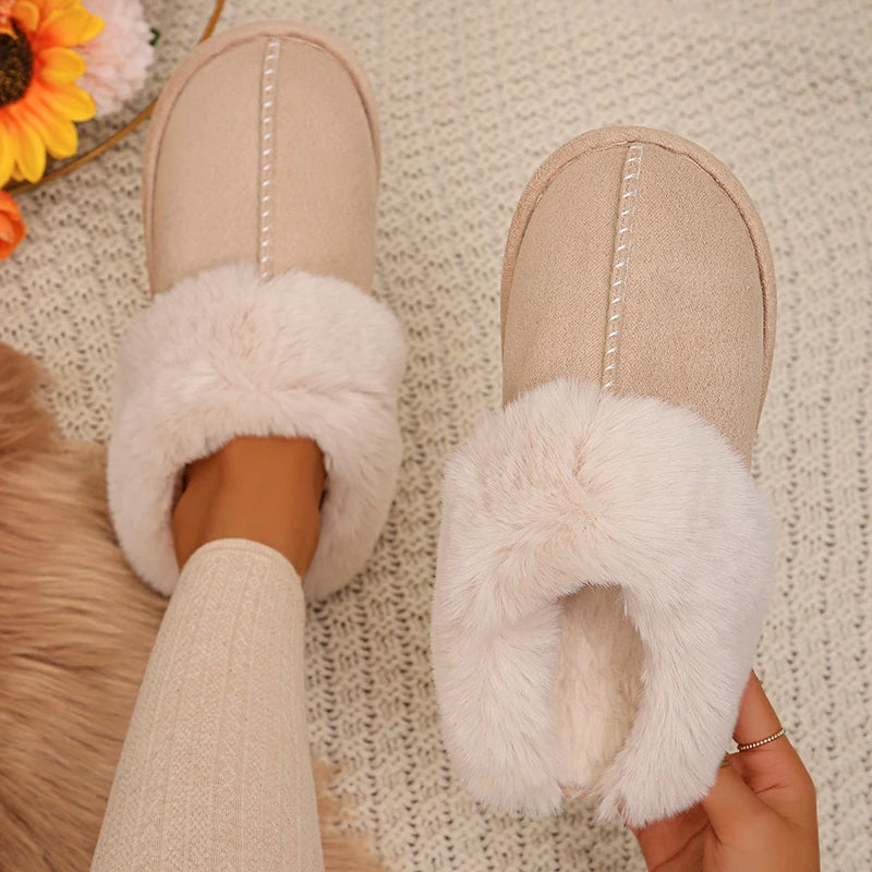 Faux Suede Winter Home Fur Slippers for Women