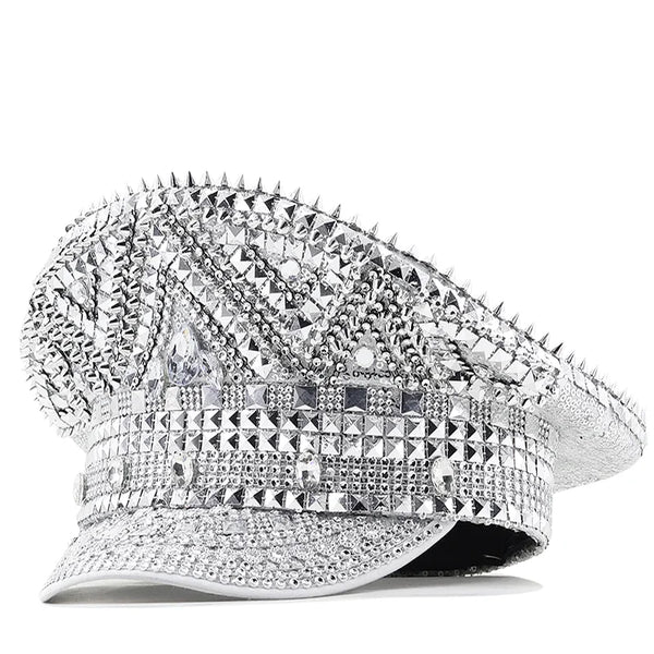 Luxury Rhinestone Military Hat