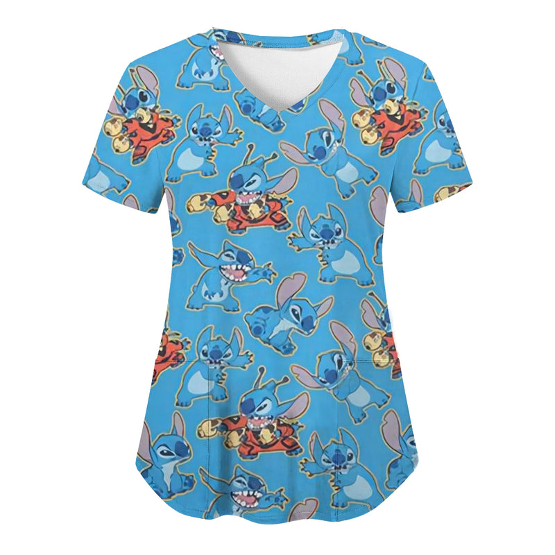 Disney's Stitch V-Neck Scrub Top – Nurse Uniform for Hospital and Surgical Scrubs