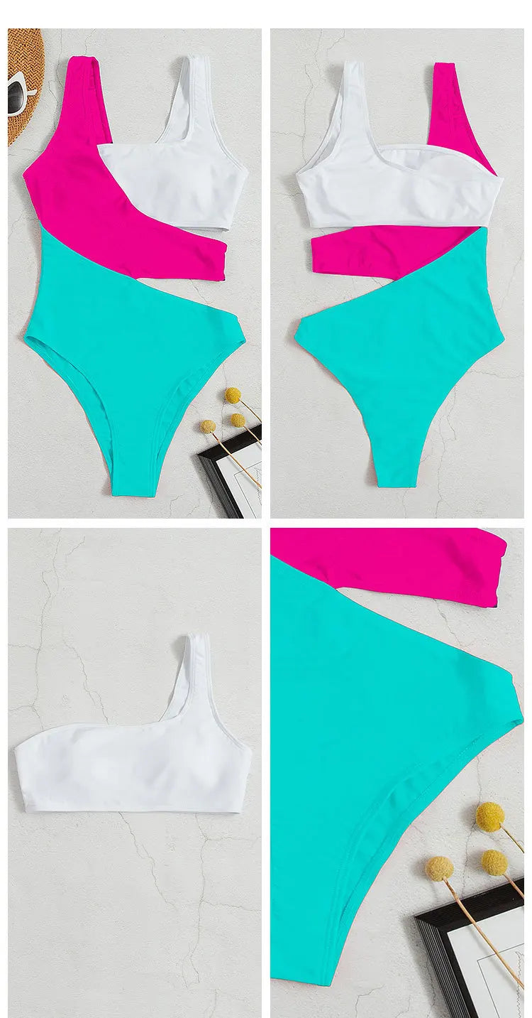 Cikini-One-Piece Swimsuit - Color Contrast Beach Bikini