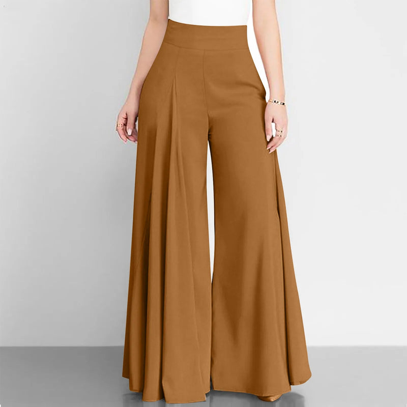 Pleated High Waist Elastic A-Line Palazzo Trousers