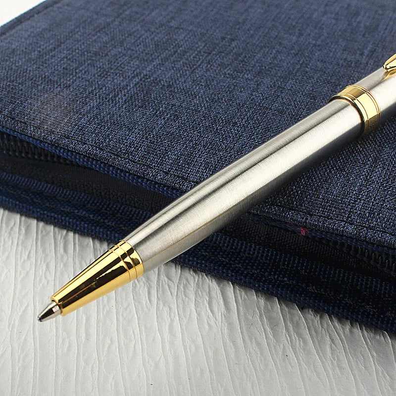 Luxury Metal Ballpoint Pen - Stainless Steel with Golden Trim