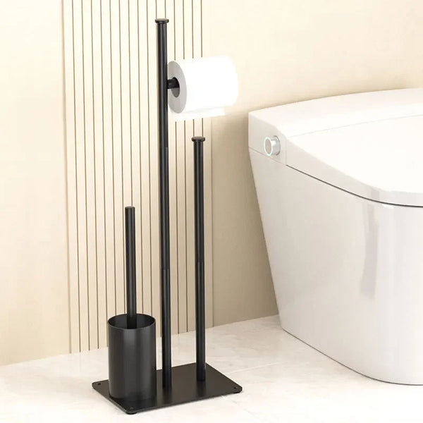 Free Standing Toilet Tissue Holder with Cleaning Brush and Top Shelf Storage