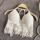 Crochet Knit Backless Hollow Tassel Tank Top