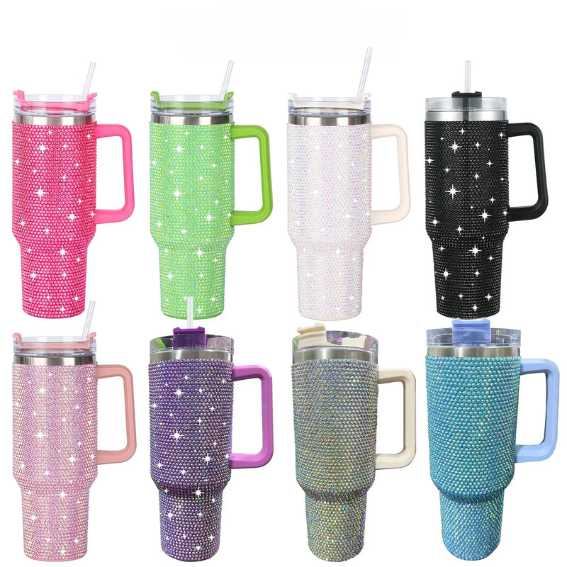 Diamond Thermos Cup with Handle – 40oz