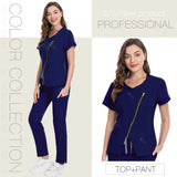 Medical Scrubs Set: Zippered Top with Tapered Leg Pants