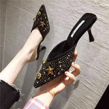 Rhinestone Women's Mule Slides Heeled Pointed Toe