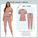 Women's Scrubs Uniform Set: Short Sleeve, V-neck Tops + Jogger Pants Set