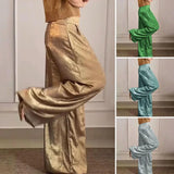 High Waist Casual Metallic Wide-Leg Pants