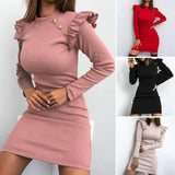 Slim Fit Knitted Ruffle Dress